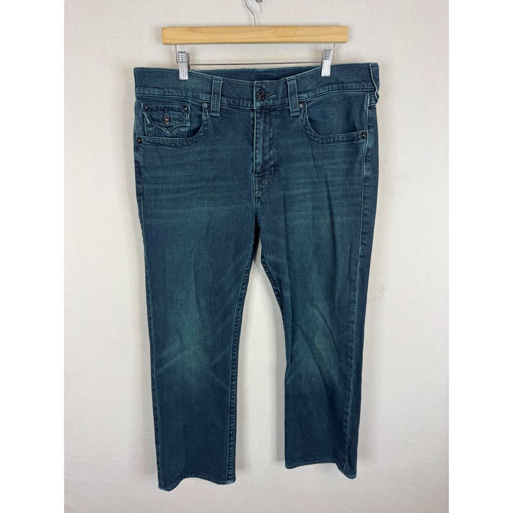 True Religion Ricky Flap SE Mens Teal Blue Straight Leg Jeans Size 36X29 103032